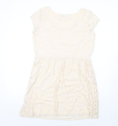 Dorothy Perkins Womens Beige Polyester Fit & Flare Size 16 Round Neck Pullover