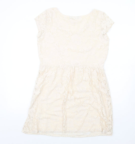 Dorothy Perkins Womens Beige Polyester Fit & Flare Size 16 Round Neck Pullover