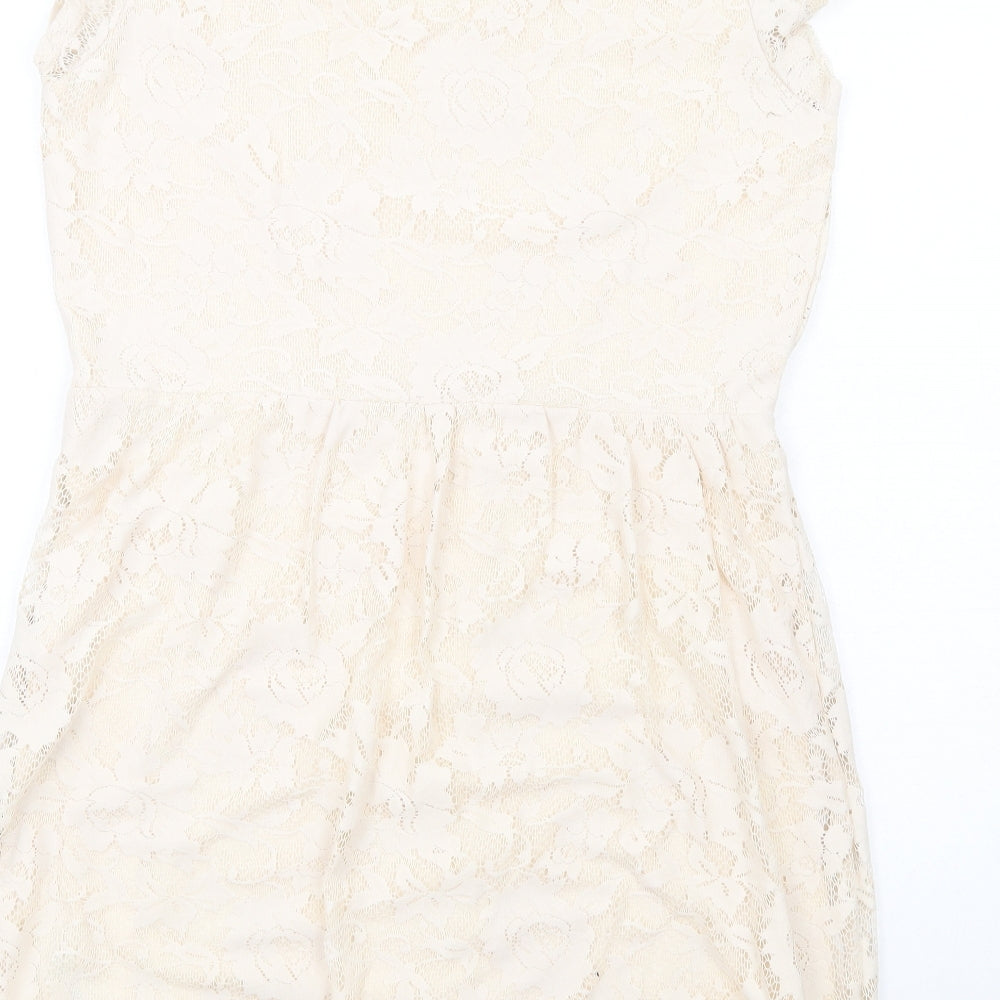 Dorothy Perkins Womens Beige Polyester Fit & Flare Size 16 Round Neck Pullover