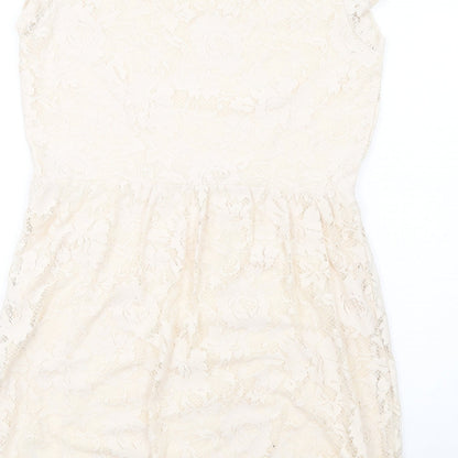 Dorothy Perkins Womens Beige Polyester Fit & Flare Size 16 Round Neck Pullover