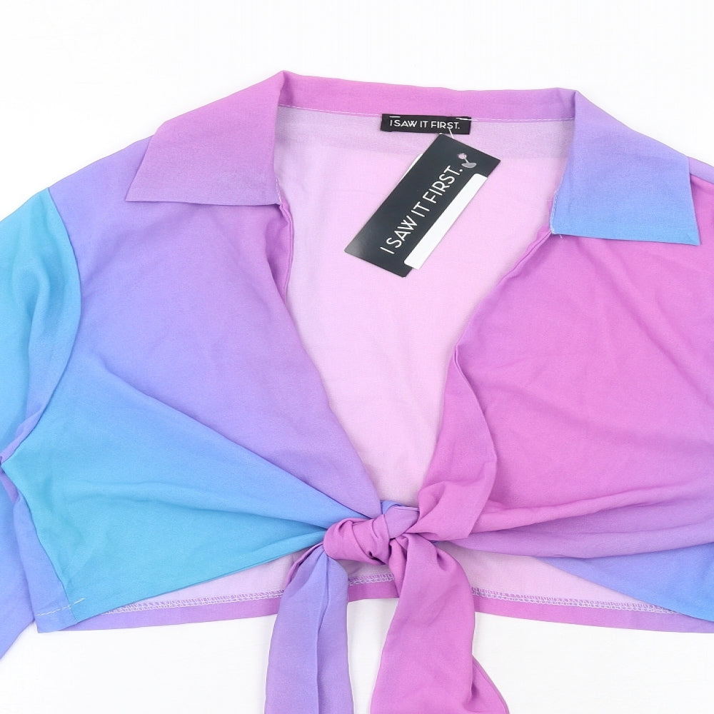 I SAW IT FIRST Womens Multicoloured Polyester Basic Blouse Size 14 V-Neck