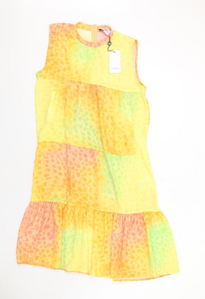 Hype Womens Multicoloured Animal Print Polyester A-Line Size 12 Mock Neck Zip