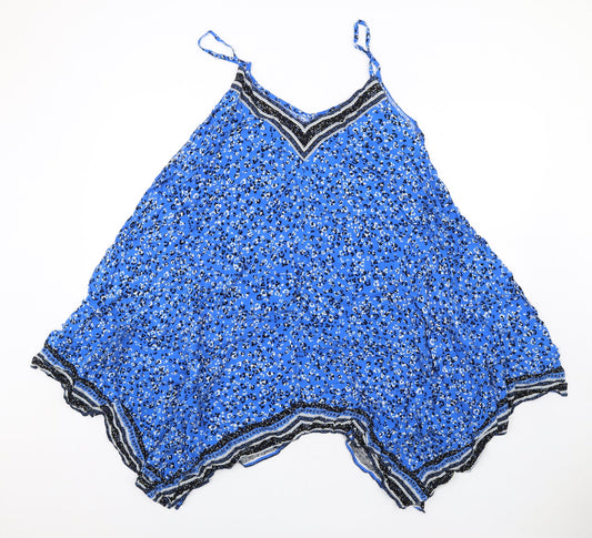 Monsoon Womens Blue Geometric Viscose Slip Dress Size M V-Neck Pullover