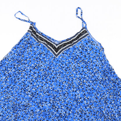 Monsoon Womens Blue Geometric Viscose Slip Dress Size M V-Neck Pullover