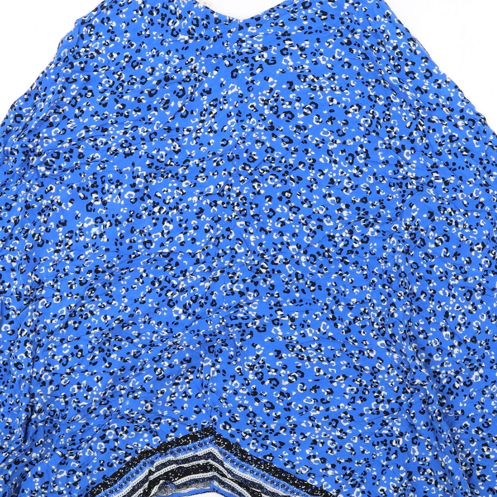 Monsoon Womens Blue Geometric Viscose Slip Dress Size M V-Neck Pullover