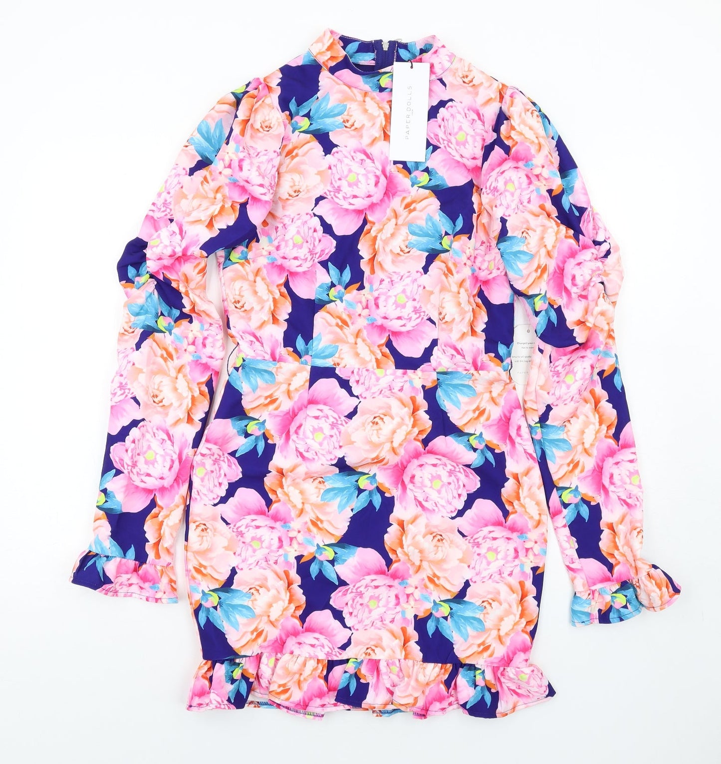 Paper Dolls Womens Multicoloured Floral Polyester Bodycon Size 10 Mock Neck Zip