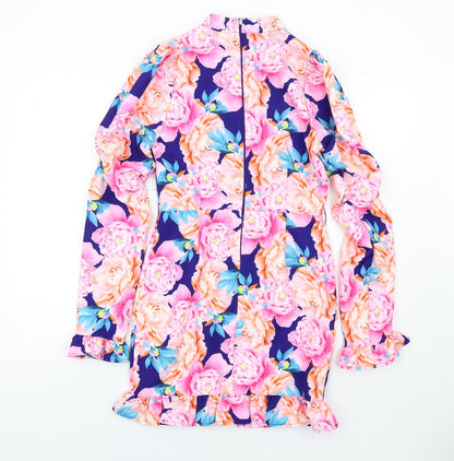 Paper Dolls Womens Multicoloured Floral Polyester Bodycon Size 10 Mock Neck Zip