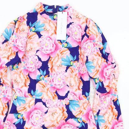 Paper Dolls Womens Multicoloured Floral Polyester Bodycon Size 10 Mock Neck Zip