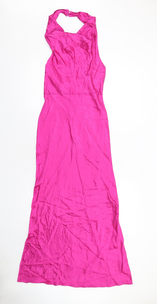 Zara Womens Pink Viscose Maxi Size M Cowl Neck Zip