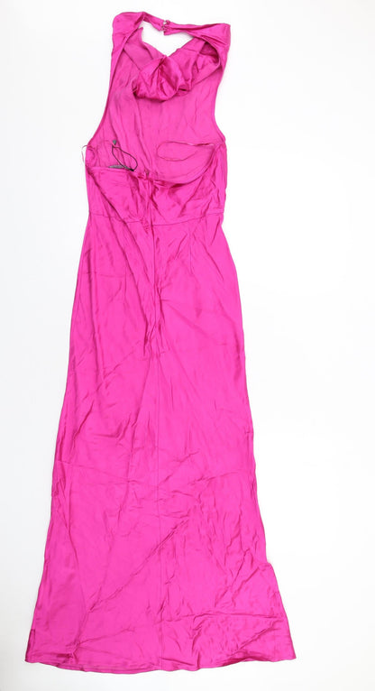 Zara Womens Pink Viscose Maxi Size M Cowl Neck Zip