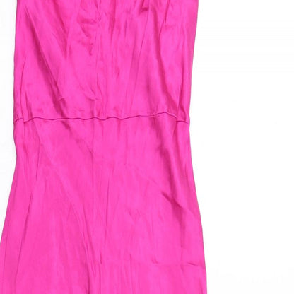 Zara Womens Pink Viscose Maxi Size M Cowl Neck Zip