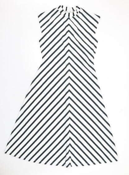 Mexx Womens White Chevron Polyester A-Line Size 10 Mock Neck Zip