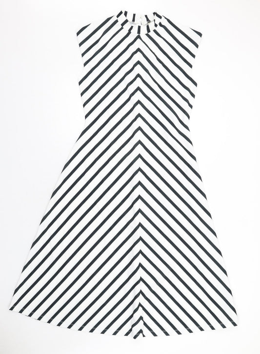 Mexx Womens White Chevron Polyester A-Line Size 10 Mock Neck Zip