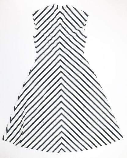 Mexx Womens White Chevron Polyester A-Line Size 10 Mock Neck Zip