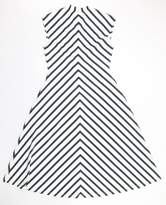 Mexx Womens White Chevron Polyester A-Line Size 10 Mock Neck Zip