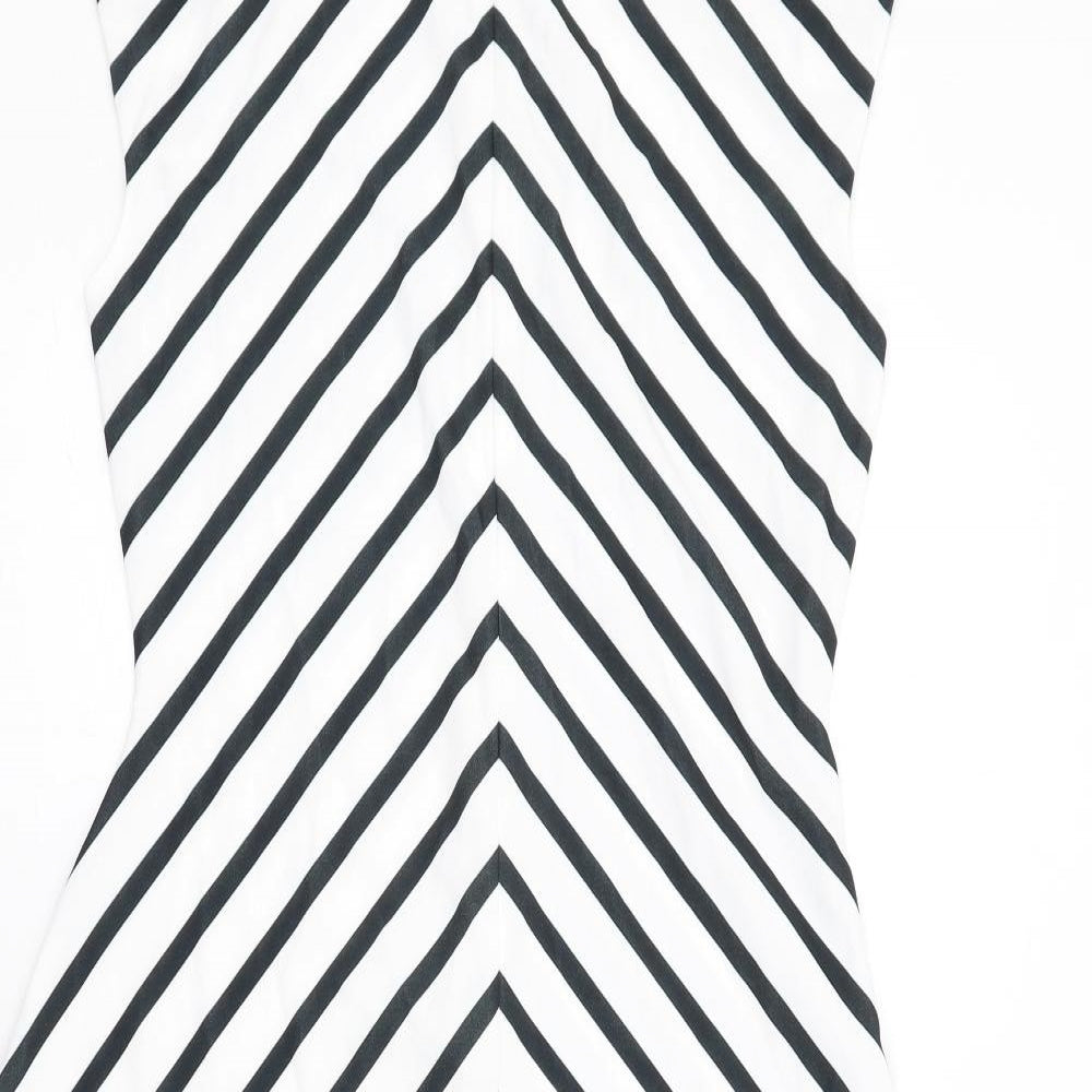 Mexx Womens White Chevron Polyester A-Line Size 10 Mock Neck Zip