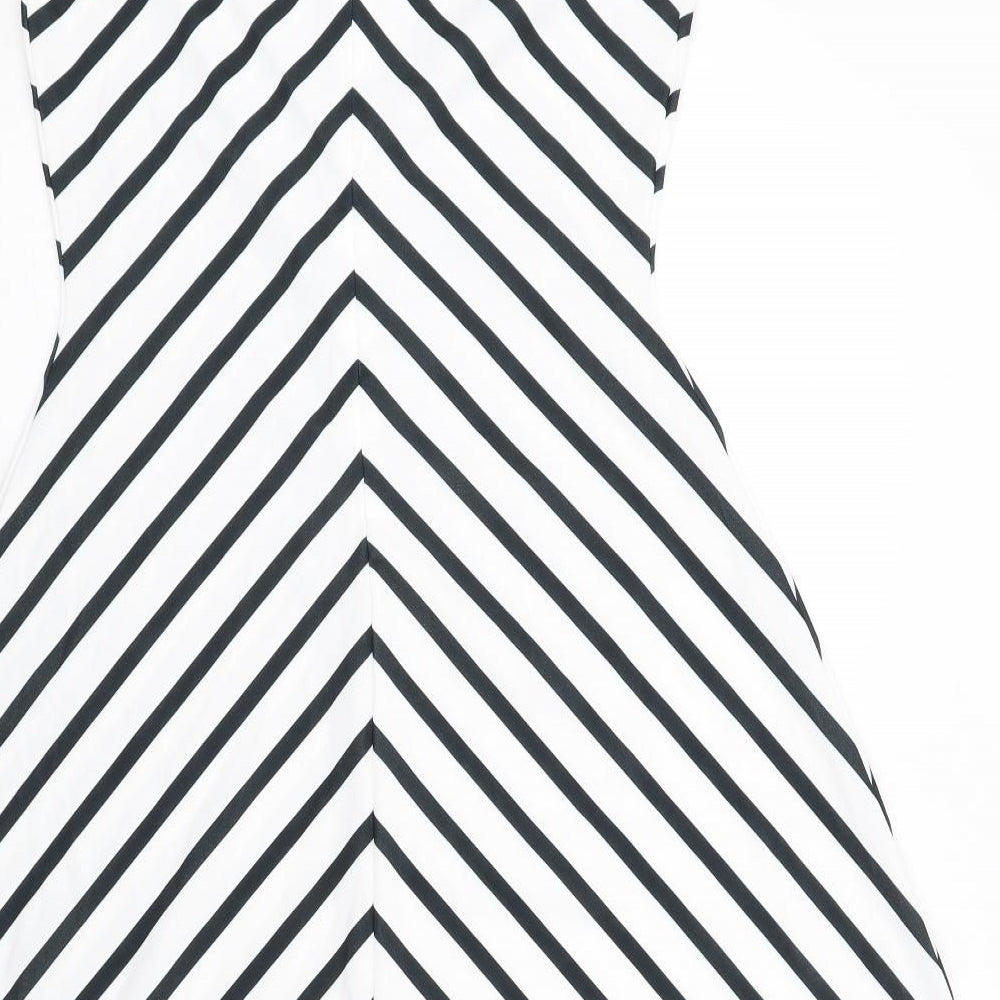 Mexx Womens White Chevron Polyester A-Line Size 10 Mock Neck Zip