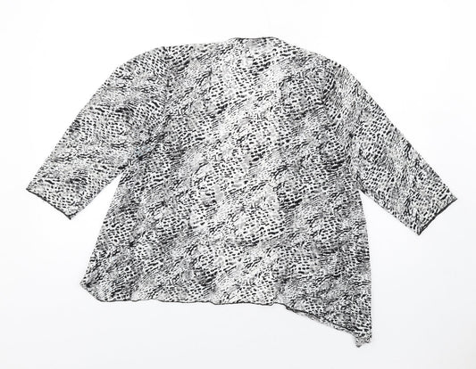 Alexara Womens Black Animal Print Nylon Kimono T-Shirt Size 14 V-Neck