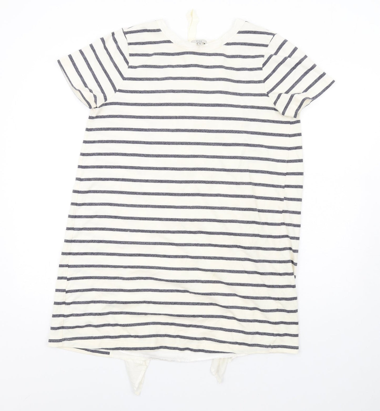 Clu Womens Ivory Striped Cotton T-Shirt Dress Size M Round Neck Pullover