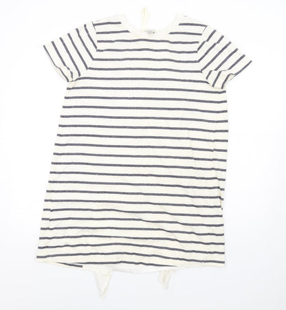 Clu Womens Ivory Striped Cotton T-Shirt Dress Size M Round Neck Pullover