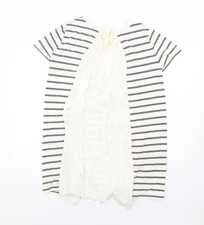 Clu Womens Ivory Striped Cotton T-Shirt Dress Size M Round Neck Pullover