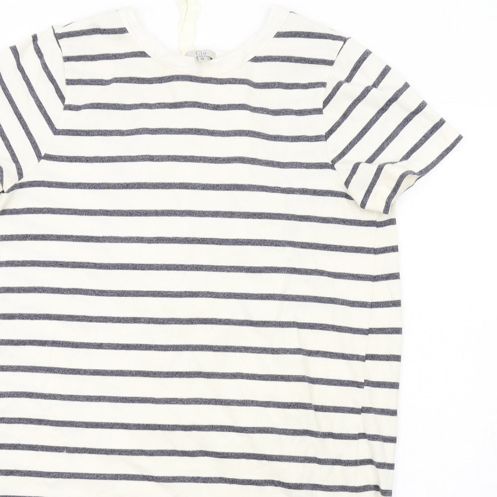 Clu Womens Ivory Striped Cotton T-Shirt Dress Size M Round Neck Pullover