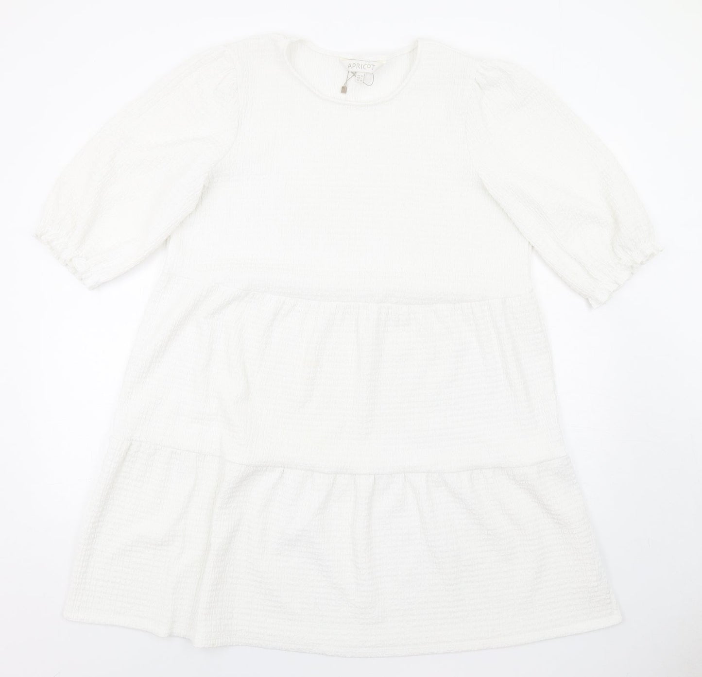 Apricot Womens White Polyester Ball Gown Size 14 Round Neck Pullover