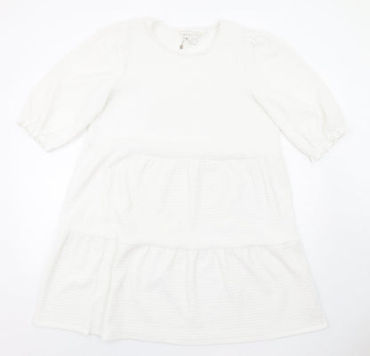 Apricot Womens White Polyester Ball Gown Size 14 Round Neck Pullover