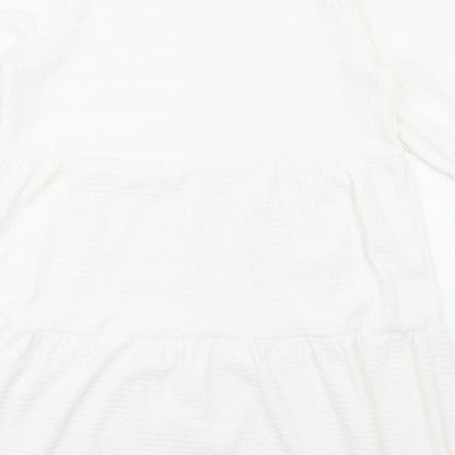 Apricot Womens White Polyester Ball Gown Size 14 Round Neck Pullover