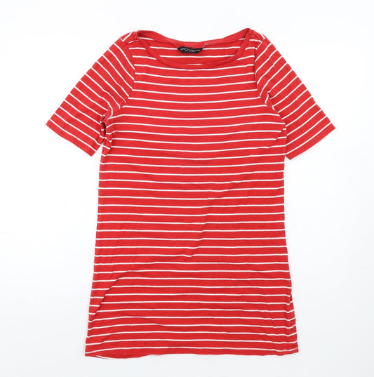 Dorothy Perkins Womens Red Striped Cotton Bodycon Size 12 Boat Neck Pullover