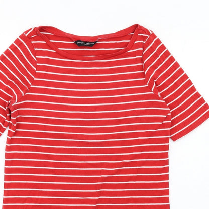Dorothy Perkins Womens Red Striped Cotton Bodycon Size 12 Boat Neck Pullover