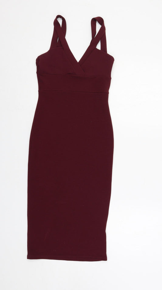 Miss Selfridge Womens Red Polyester Bodycon Size 6 V-Neck Pullover