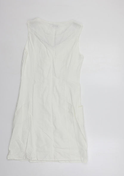d.e.c.k. By Decollage Womens White Linen Shift Size 10 Boat Neck Pullover - Embellished Neckline