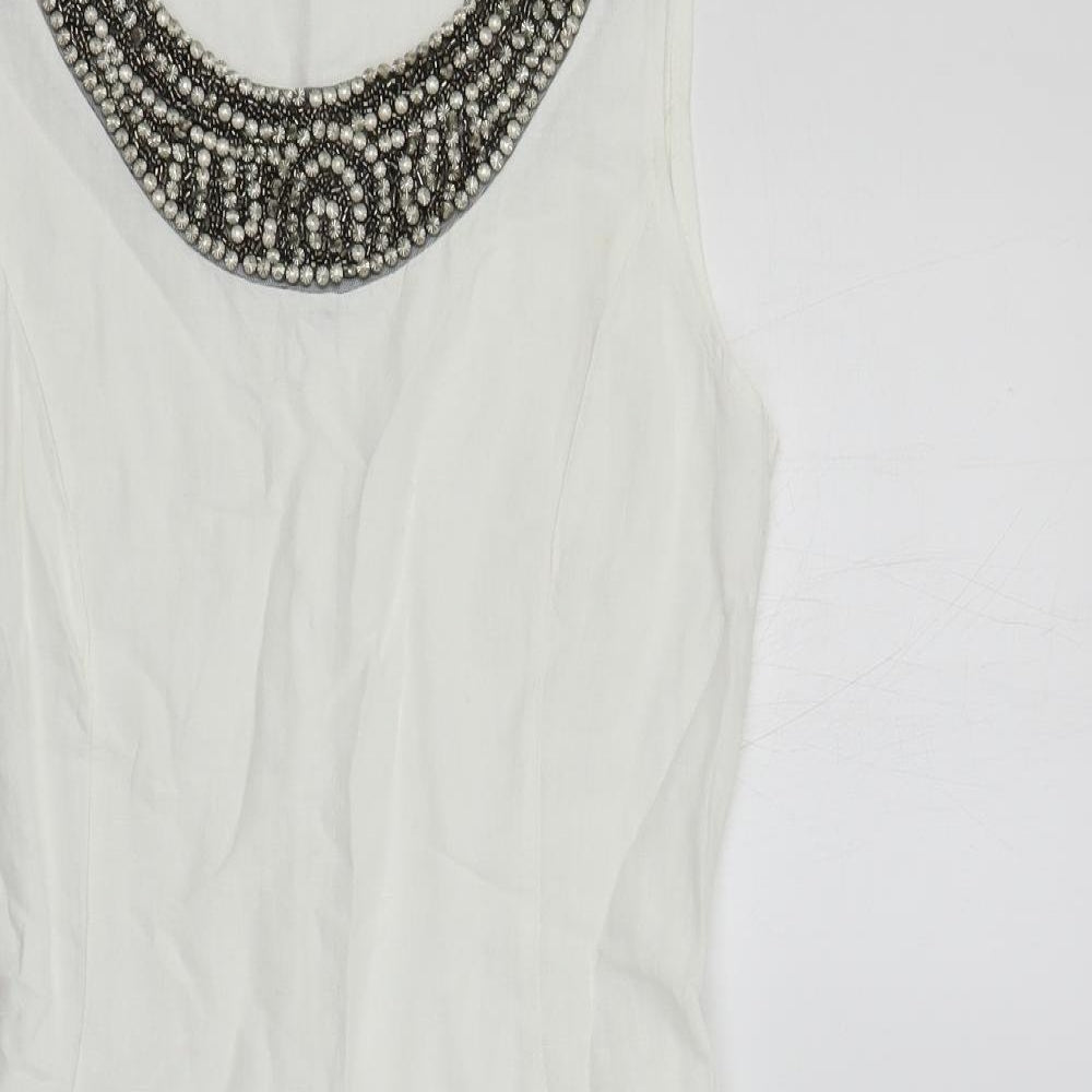 d.e.c.k. By Decollage Womens White Linen Shift Size 10 Boat Neck Pullover - Embellished Neckline