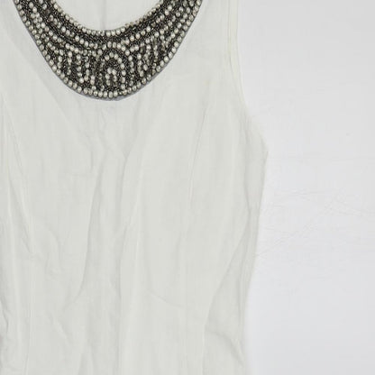 d.e.c.k. By Decollage Womens White Linen Shift Size 10 Boat Neck Pullover - Embellished Neckline
