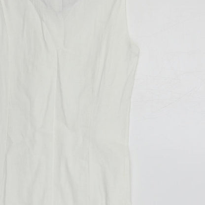 d.e.c.k. By Decollage Womens White Linen Shift Size 10 Boat Neck Pullover - Embellished Neckline