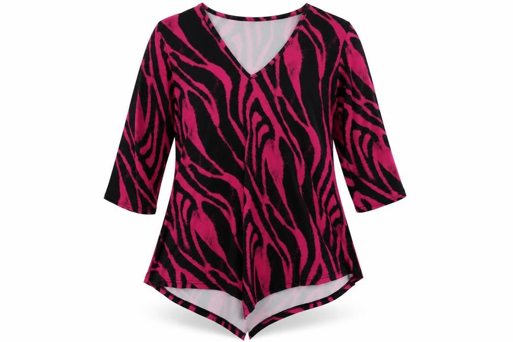 Bassini Womens Pink Animal Print Polyester Basic Blouse Size 20 V-Neck