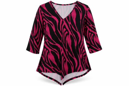 Bassini Womens Pink Animal Print Polyester Basic Blouse Size 20 V-Neck