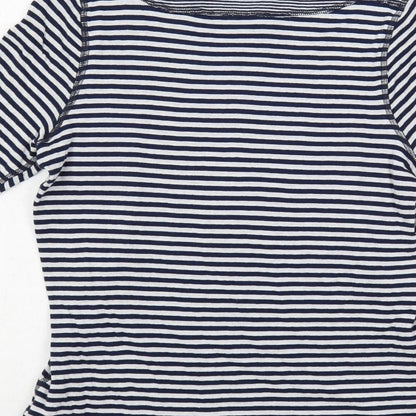 FDJ Womens Blue Striped Cotton Basic T-Shirt Size S Boat Neck