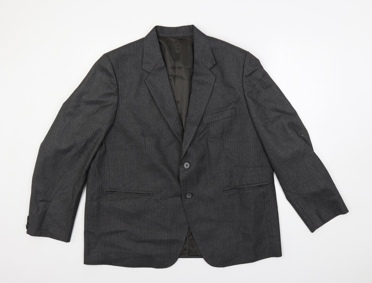 Alaj's Mens Grey Striped Polyester Jacket Suit Jacket Size 46 Regular