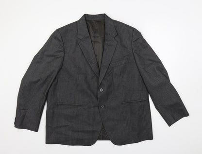 Alaj's Mens Grey Striped Polyester Jacket Suit Jacket Size 46 Regular