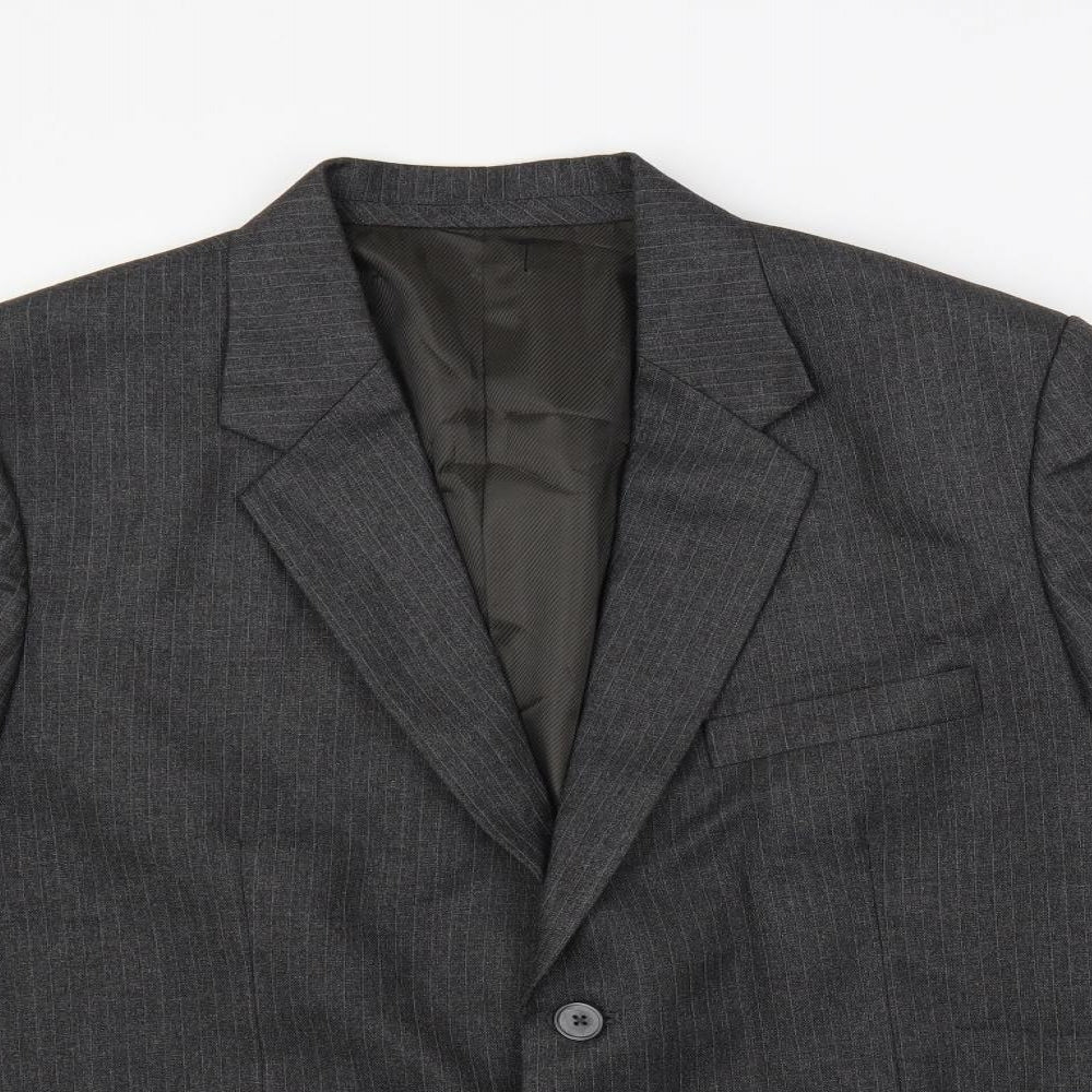 Alaj's Mens Grey Striped Polyester Jacket Suit Jacket Size 46 Regular