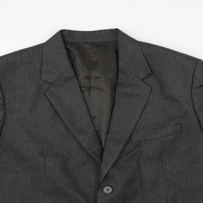 Alaj's Mens Grey Striped Polyester Jacket Suit Jacket Size 46 Regular