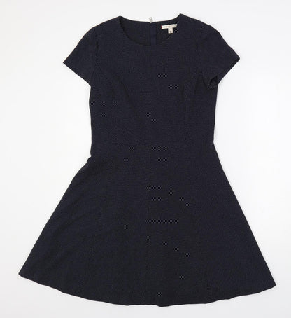 Esprit Womens Blue Polka Dot Polyester Fit & Flare Size 10 Round Neck Zip