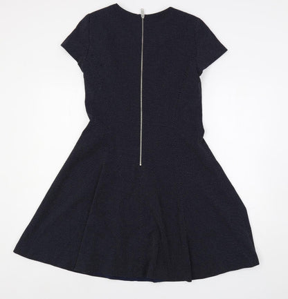 Esprit Womens Blue Polka Dot Polyester Fit & Flare Size 10 Round Neck Zip
