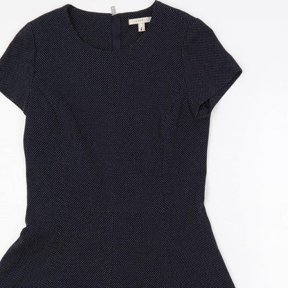 Esprit Womens Blue Polka Dot Polyester Fit & Flare Size 10 Round Neck Zip