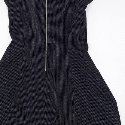 Esprit Womens Blue Polka Dot Polyester Fit & Flare Size 10 Round Neck Zip