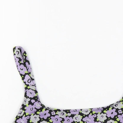 Zara Womens Purple Floral Polyester Cropped Tank Size S Scoop Neck - Bralette