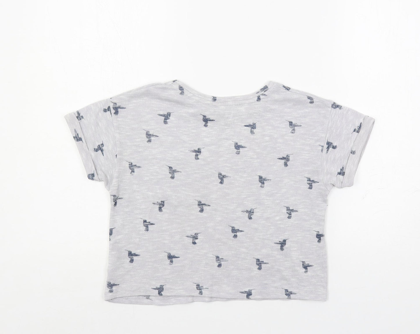 New Look Girls Grey Geometric Polyester Pullover T-Shirt Size 10-11 Years Crew Neck Pullover - Bird Print