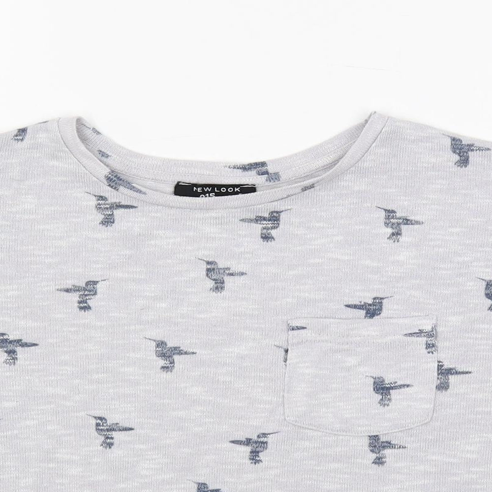New Look Girls Grey Geometric Polyester Pullover T-Shirt Size 10-11 Years Crew Neck Pullover - Bird Print